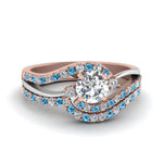 Load image into Gallery viewer, round-cut-two-tone-3-stone-diamond-swirl-bridal-set-with-ice-blue-topaz-in-FDO50895ROGICBLTO-NL-RG
