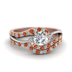 Load image into Gallery viewer, round-cut-two-tone-3-stone-diamond-swirl-bridal-set-with-orange-sapphire-in-FDO50895ROGSAOR-NL-RG
