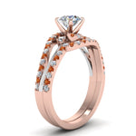 Load image into Gallery viewer, round-cut-two-tone-3-stone-diamond-swirl-bridal-set-with-orange-sapphire-in-FDO50895ROGSAOR-NL-RG
