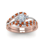 Load image into Gallery viewer, round-cut-two-tone-3-stone-diamond-swirl-bridal-set-with-orange-sapphire-in-FDO50895ROGSAOR-NL-RG
