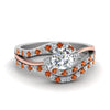 Load image into Gallery viewer, round-cut-two-tone-3-stone-diamond-swirl-bridal-set-with-orange-sapphire-in-FDO50895ROGSAOR-NL-WG