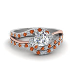 Load image into Gallery viewer, round-cut-two-tone-3-stone-diamond-swirl-bridal-set-with-orange-sapphire-in-FDO50895ROGSAOR-NL-WG
