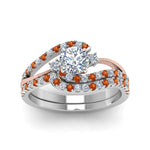 Load image into Gallery viewer, round-cut-two-tone-3-stone-diamond-swirl-bridal-set-with-orange-sapphire-in-FDO50895ROGSAOR-NL-WG
