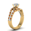 Load image into Gallery viewer, round-cut-two-tone-3-stone-diamond-swirl-bridal-set-with-orange-sapphire-in-FDO50895ROGSAOR-NL-YG