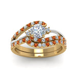 Load image into Gallery viewer, round-cut-two-tone-3-stone-diamond-swirl-bridal-set-with-orange-sapphire-in-FDO50895ROGSAOR-NL-YG
