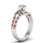 Load image into Gallery viewer, round-cut-two-tone-3-stone-diamond-swirl-bridal-set-with-orange-sapphire-in-FDO50895ROGSAOR-NL-WG
