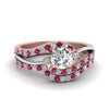 Load image into Gallery viewer, round-cut-two-tone-3-stone-diamond-swirl-bridal-set-with-pink-sapphire-in-FDO50895ROGSADRPI-NL-RG