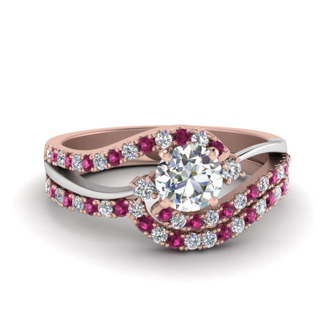round-cut-two-tone-3-stone-diamond-swirl-bridal-set-with-pink-sapphire-in-FDO50895ROGSADRPI-NL-RG