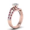 Load image into Gallery viewer, round-cut-two-tone-3-stone-diamond-swirl-bridal-set-with-pink-sapphire-in-FDO50895ROGSADRPI-NL-RG