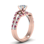 Load image into Gallery viewer, round-cut-two-tone-3-stone-diamond-swirl-bridal-set-with-pink-sapphire-in-FDO50895ROGSADRPI-NL-RG
