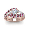 Load image into Gallery viewer, round-cut-two-tone-3-stone-diamond-swirl-bridal-set-with-pink-sapphire-in-FDO50895ROGSADRPI-NL-RG