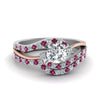 Load image into Gallery viewer, round-cut-two-tone-3-stone-diamond-swirl-bridal-set-with-pink-sapphire-in-FDO50895ROGSADRPI-NL-WG