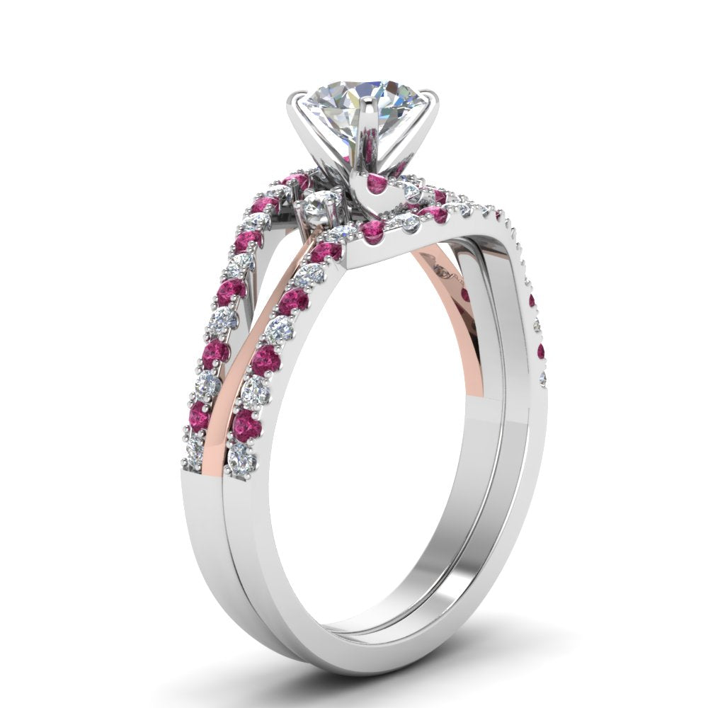 round-cut-two-tone-3-stone-diamond-swirl-bridal-set-with-pink-sapphire-in-FDO50895ROGSADRPI-NL-WG