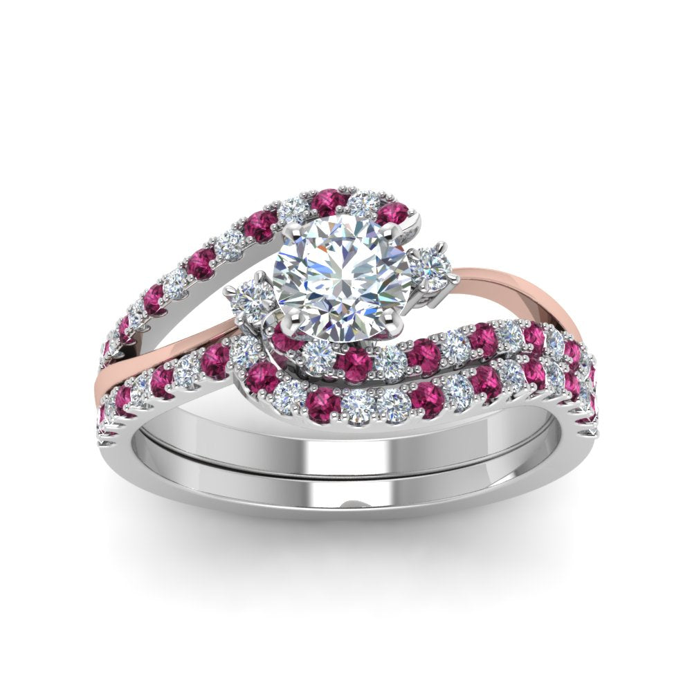 round-cut-two-tone-3-stone-diamond-swirl-bridal-set-with-pink-sapphire-in-FDO50895ROGSADRPI-NL-WG