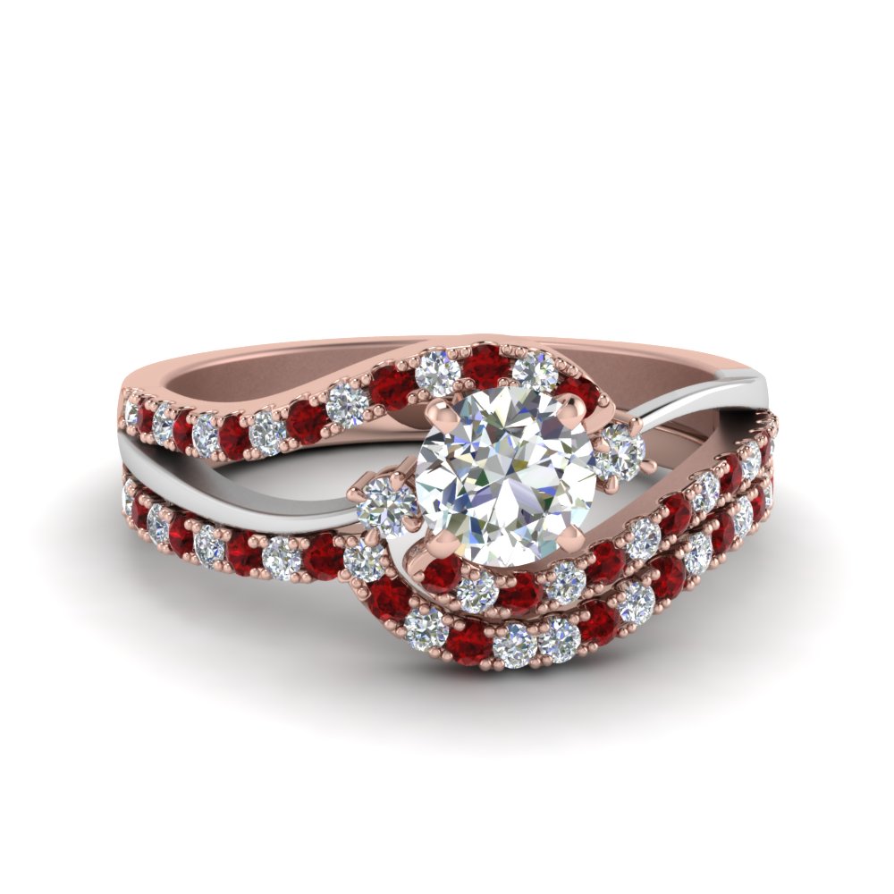 round-cut-two-tone-3-stone-diamond-swirl-bridal-set-with-ruby-in-FDO50895ROGRUDR-NL-RG