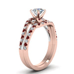 Load image into Gallery viewer, round-cut-two-tone-3-stone-diamond-swirl-bridal-set-with-ruby-in-FDO50895ROGRUDR-NL-RG
