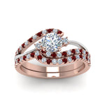 Load image into Gallery viewer, round-cut-two-tone-3-stone-diamond-swirl-bridal-set-with-ruby-in-FDO50895ROGRUDR-NL-RG
