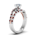 Load image into Gallery viewer, round-cut-two-tone-3-stone-diamond-swirl-bridal-set-with-ruby-in-FDO50895ROGRUDR-NL-WG
