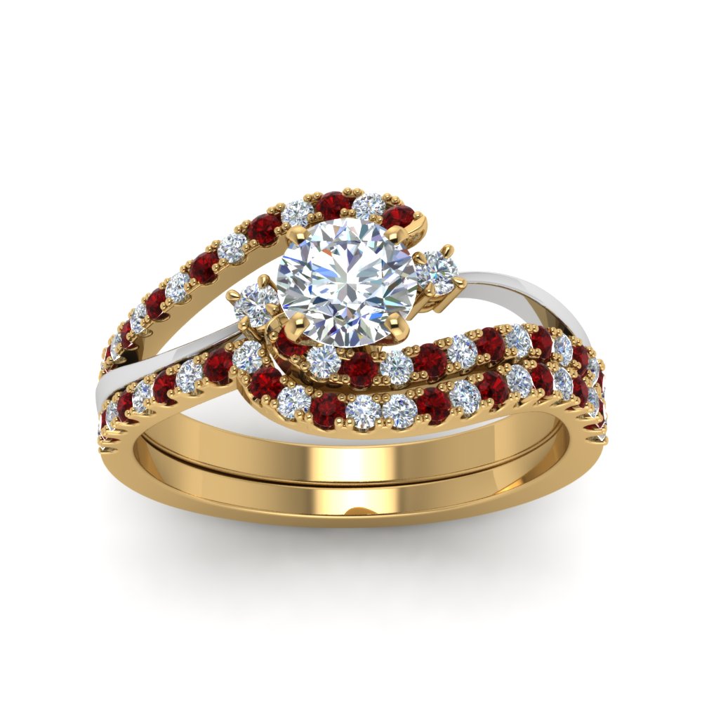 round-cut-two-tone-3-stone-diamond-swirl-bridal-set-with-ruby-in-FDO50895ROGRUDR-NL-YG