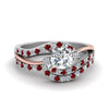 Load image into Gallery viewer, round-cut-two-tone-3-stone-diamond-swirl-bridal-set-with-ruby-in-FDO50895ROGRUDR-NL-WG