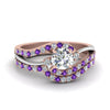 Load image into Gallery viewer, round-cut-two-tone-3-stone-diamond-swirl-bridal-set-with-violac-topaz-in-FDO50895ROGVITO-NL-RG