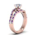 Load image into Gallery viewer, round-cut-two-tone-3-stone-diamond-swirl-bridal-set-with-violac-topaz-in-FDO50895ROGVITO-NL-RG
