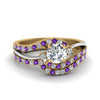 Load image into Gallery viewer, round-cut-two-tone-3-stone-diamond-swirl-bridal-set-with-violac-topaz-in-FDO50895ROGVITO-NL-YG