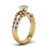 Load image into Gallery viewer, round-cut-two-tone-3-stone-diamond-swirl-bridal-set-with-violac-topaz-in-FDO50895ROGVITO-NL-YG
