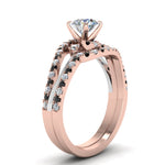 Load image into Gallery viewer, round-cut-two-tone-3-stone-swirl-bridal-set-with-black-diamond-in-FDO50895ROGBLACK-NL-RG
