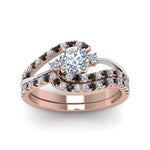 Load image into Gallery viewer, round-cut-two-tone-3-stone-swirl-bridal-set-with-black-diamond-in-FDO50895ROGBLACK-NL-RG

