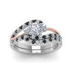 Load image into Gallery viewer, round-cut-two-tone-3-stone-swirl-bridal-set-with-black-diamond-in-FDO50895ROGBLACK-NL-WG
