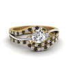 Load image into Gallery viewer, round-cut-two-tone-3-stone-swirl-bridal-set-with-black-diamond-in-FDO50895ROGBLACK-NL-YG