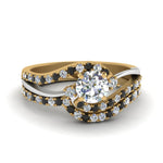 Load image into Gallery viewer, round-cut-two-tone-3-stone-swirl-bridal-set-with-black-diamond-in-FDO50895ROGBLACK-NL-YG
