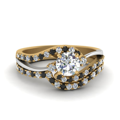 round-cut-two-tone-3-stone-swirl-bridal-set-with-black-diamond-in-FDO50895ROGBLACK-NL-YG