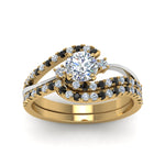 Load image into Gallery viewer, round-cut-two-tone-3-stone-swirl-bridal-set-with-black-diamond-in-FDO50895ROGBLACK-NL-YG
