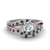 Load image into Gallery viewer, round-cut-two-tone-3-stone-swirl-bridal-set-with-black-diamond-in-FDO50895ROGBLACK-NL-WG