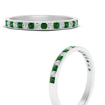 Load image into Gallery viewer, round-diamond-channel-stacking-band-with-emerald-in-white-gold-FD122981BGEMGRANGLE3-NL-WG.jpg
