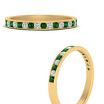 Load image into Gallery viewer, round-diamond-channel-stacking-band-with-emerald-in-yellow-gold-FD122981BGEMGRANGLE3-NL-YG.jpg
