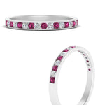 Load image into Gallery viewer, round-diamond-channel-stacking-band-with-pink-sapphire-in-white-gold-FD122981BGSADRPIANGLE3-NL-WG.jpg
