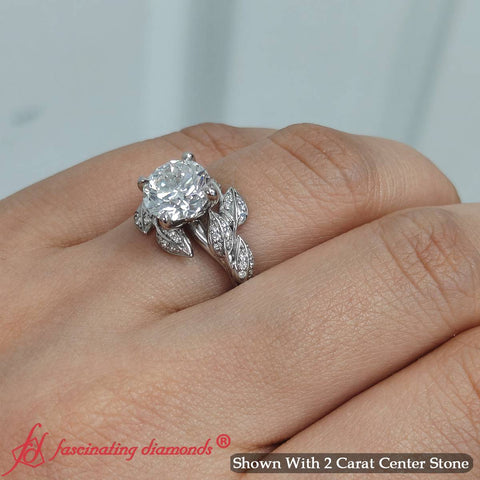 2 Carat Round Diamond Leaf Vine Cluster Engagement Ring
