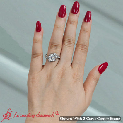 2 Carat Round Diamond Leaf Vine Cluster Engagement Ring