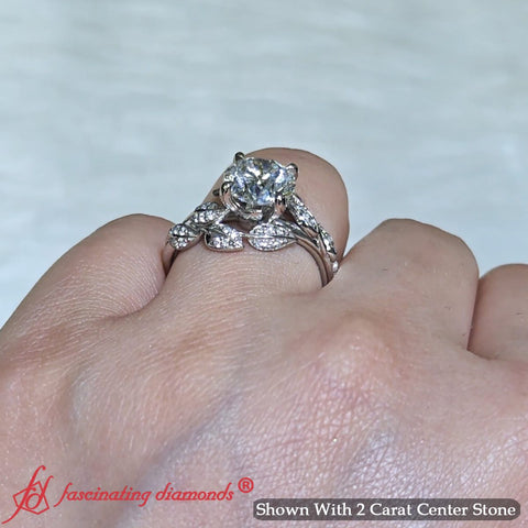 2 Carat Round Diamond Leaf Vine Cluster Engagement Ring