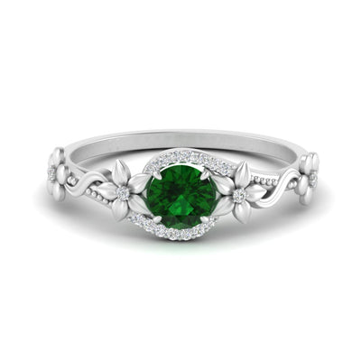 0.50 Ct Round Flower Gemstone Engagement Ring