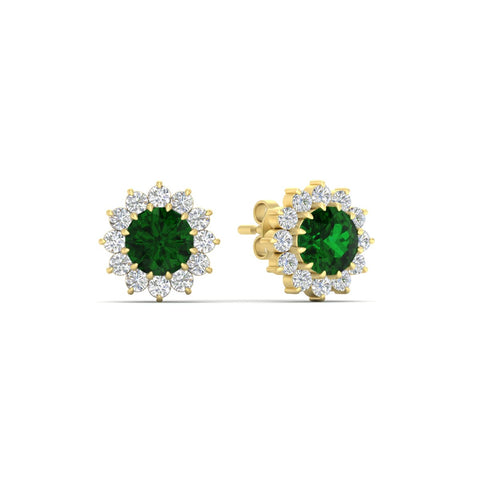 Round Diamond Floral Halo Stud Earrings