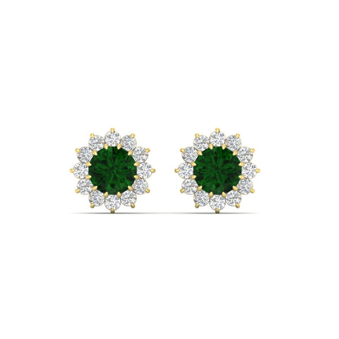 Round Diamond Floral Halo Stud Earrings