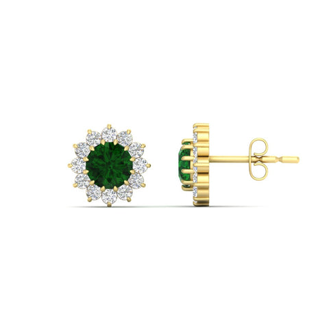 Round Diamond Floral Halo Stud Earrings