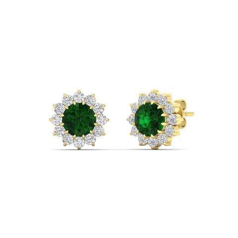Round Diamond Floral Halo Stud Earrings