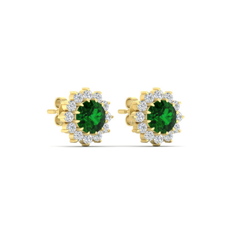 Round Diamond Floral Halo Stud Earrings