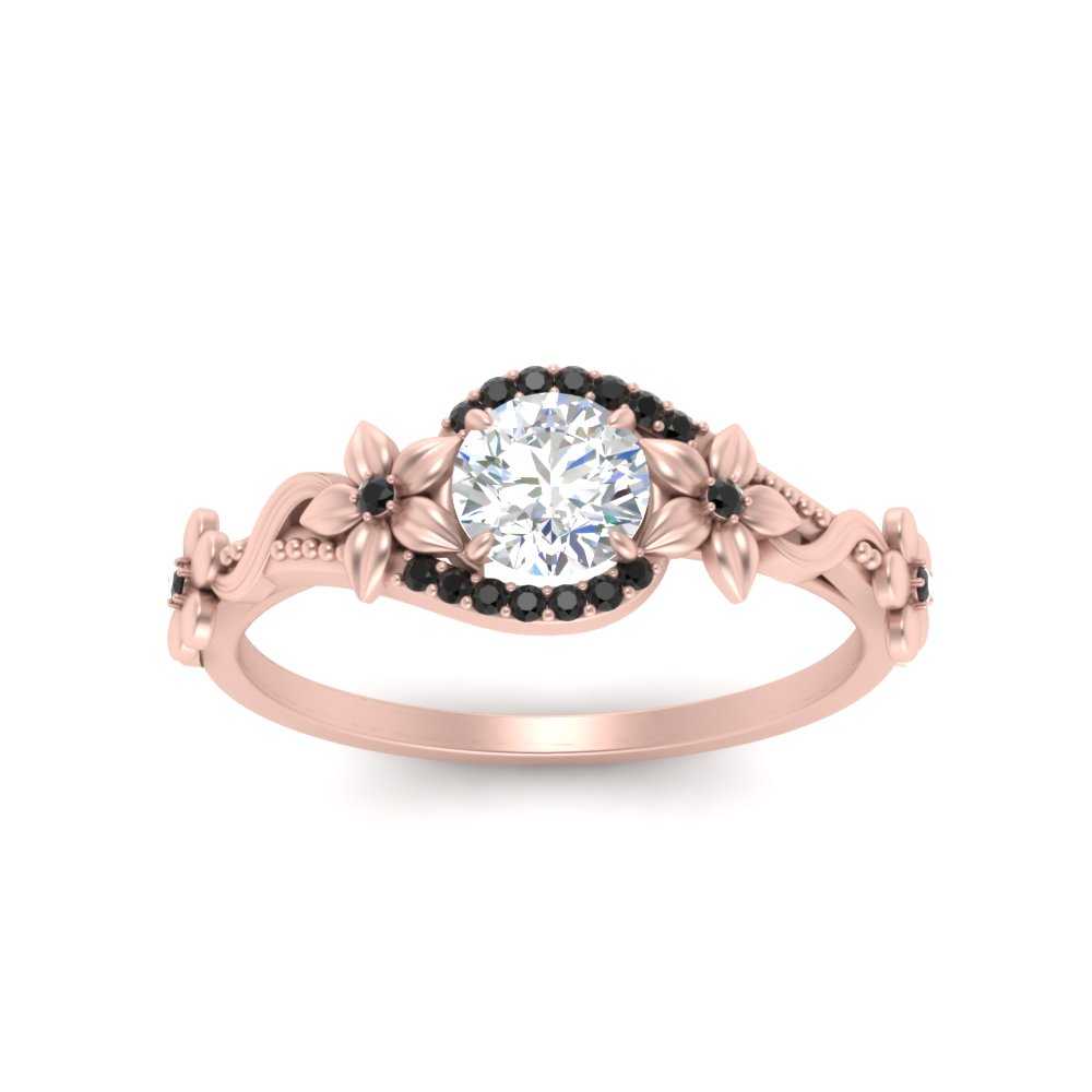 round-floral-halo-black-diamond-engagement-ring-in-FD10057RORGBLACKANGLE3-NL-RG