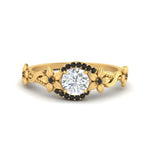 Load image into Gallery viewer, round-floral-halo-black-diamond-engagement-ring-in-FD10057RORGBLACKANGLE3-NL-YG
